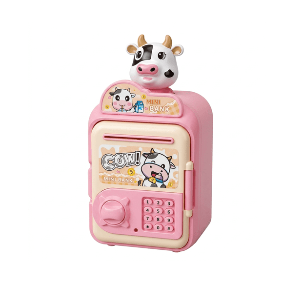 Alcancía Infantil Tipo Caja Fuerte Vaquita Con Luz/sonido ROSA