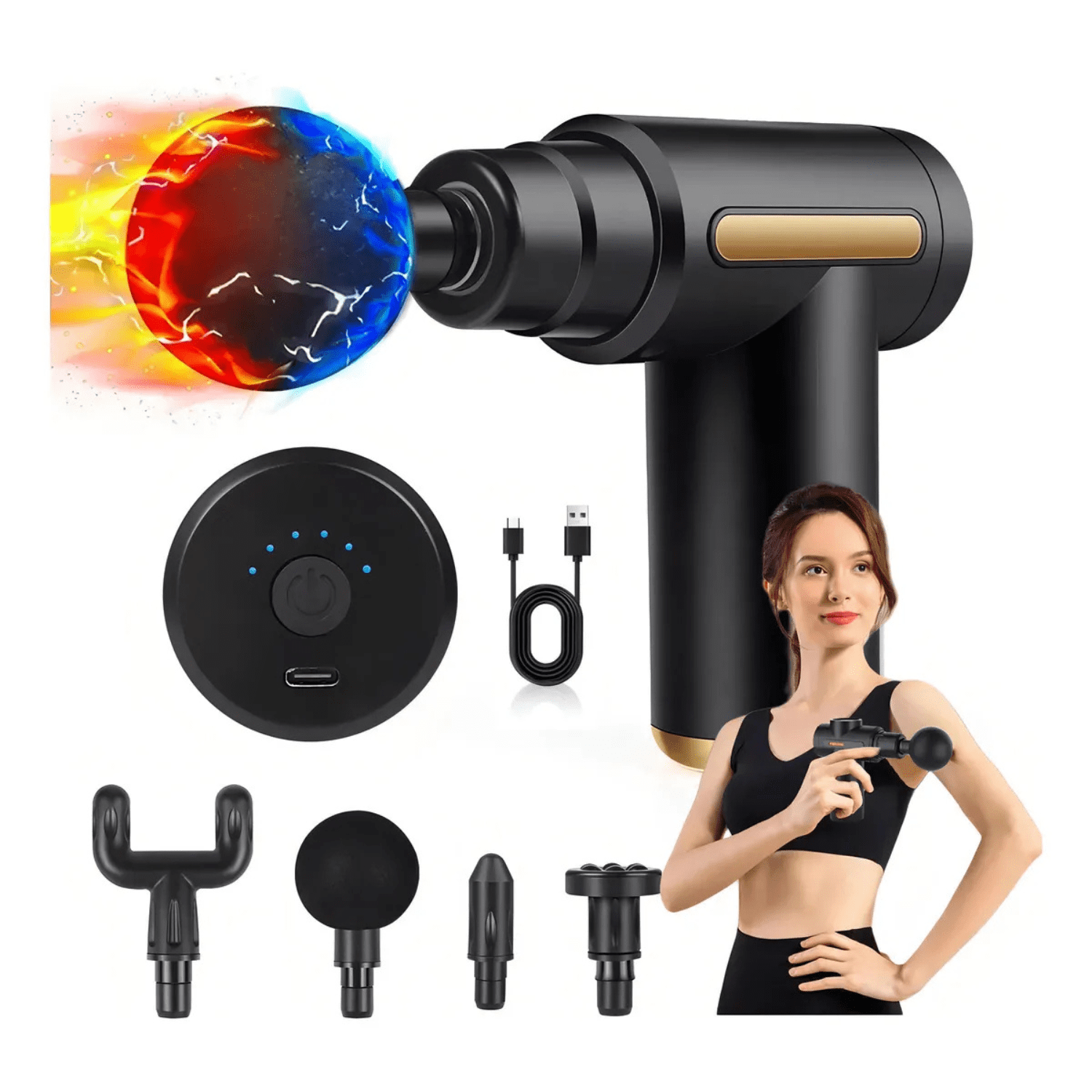 Genérico - Pistola Masajeadora Inalámbrica Massage Gun Mini 6 Velocidades 4 Cabezales