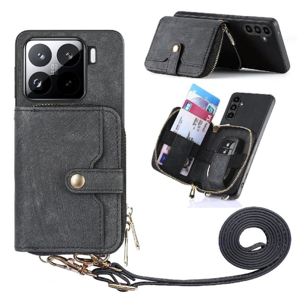 Funda Tipo Cartera con Correa Cruzada para Xiaomi 15 Pro Protección Contra Golpes Negro