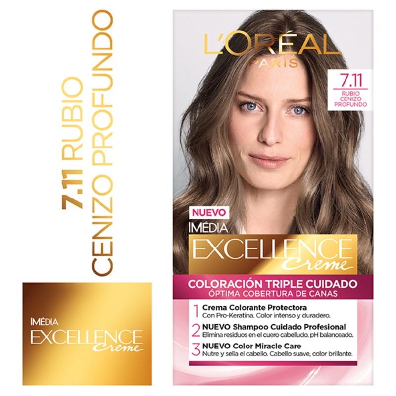 Coloración Cabello Excellence Creme 7.11 / Rubio Ceniza Profundo