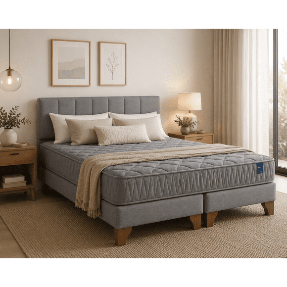 Cama Europea Somnia 2 Plazas + Respaldo Tubular Madera Lino