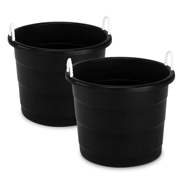 Cubo de almacenamiento HOMZ grande de plástico de 64 litros con asas de cuerda, paquete de 2
