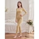 thumbnail image 4 of INSPIRE CHIC Conjunto de ropa interior térmica sin costuras para mujeres con sujetador incorporado, cuello redondo, ajuste ceñido, capa base L Beige, 4 of 5