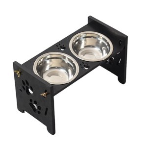 Ioensy - Comedero Elevado Para Gatos, Antideslizante, Ajustable, Para Perros, Gatos, Gatitos Y Cachorros, Color Negro