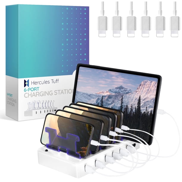 Dock de carga USB Hercules Tuff de 6 puertos, blanco