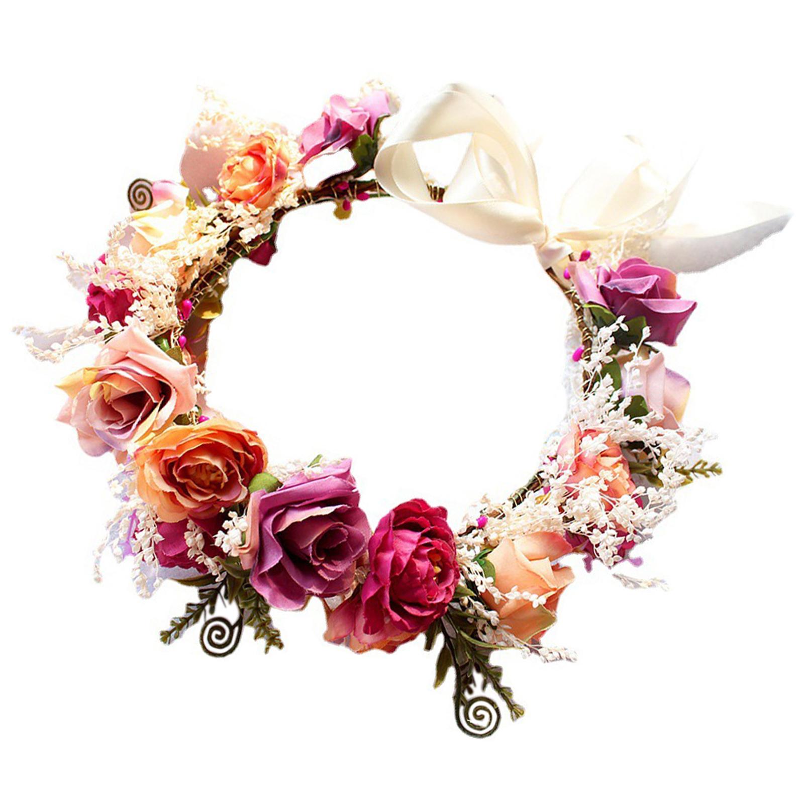 Magideal - Diadema De Flores De Boho Para Mujer Con Cinta Ajustable Diadema Floral Garland Prop Headwear Rose Para Accesorios De Fotografía Tiaras