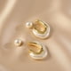 thumbnail image 3 of Pendientes de aro gruesos de oro, pendientes de aro de perla chapados en oro de 14 k para mujer, pendientes colgantes de perla, pendientes llamativos de perla, pendientes de aro gruesos, regalos adecu, 3 of 7