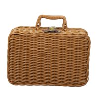 Magideal - Cesta De Almacenamiento De Imitación De Ratán, Caja De Almacenamiento Con Asa, Contenedor De Artículos Diversos Con Tapa, Estuche De Maquillaje, Malet S