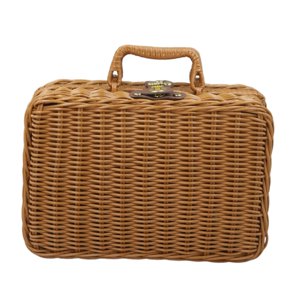 Magideal - Cesta De Almacenamiento De Imitación De Ratán, Caja De Almacenamiento Con Asa, Contenedor De Artículos Diversos Con Tapa, Estuche De Maquillaje, Malet S