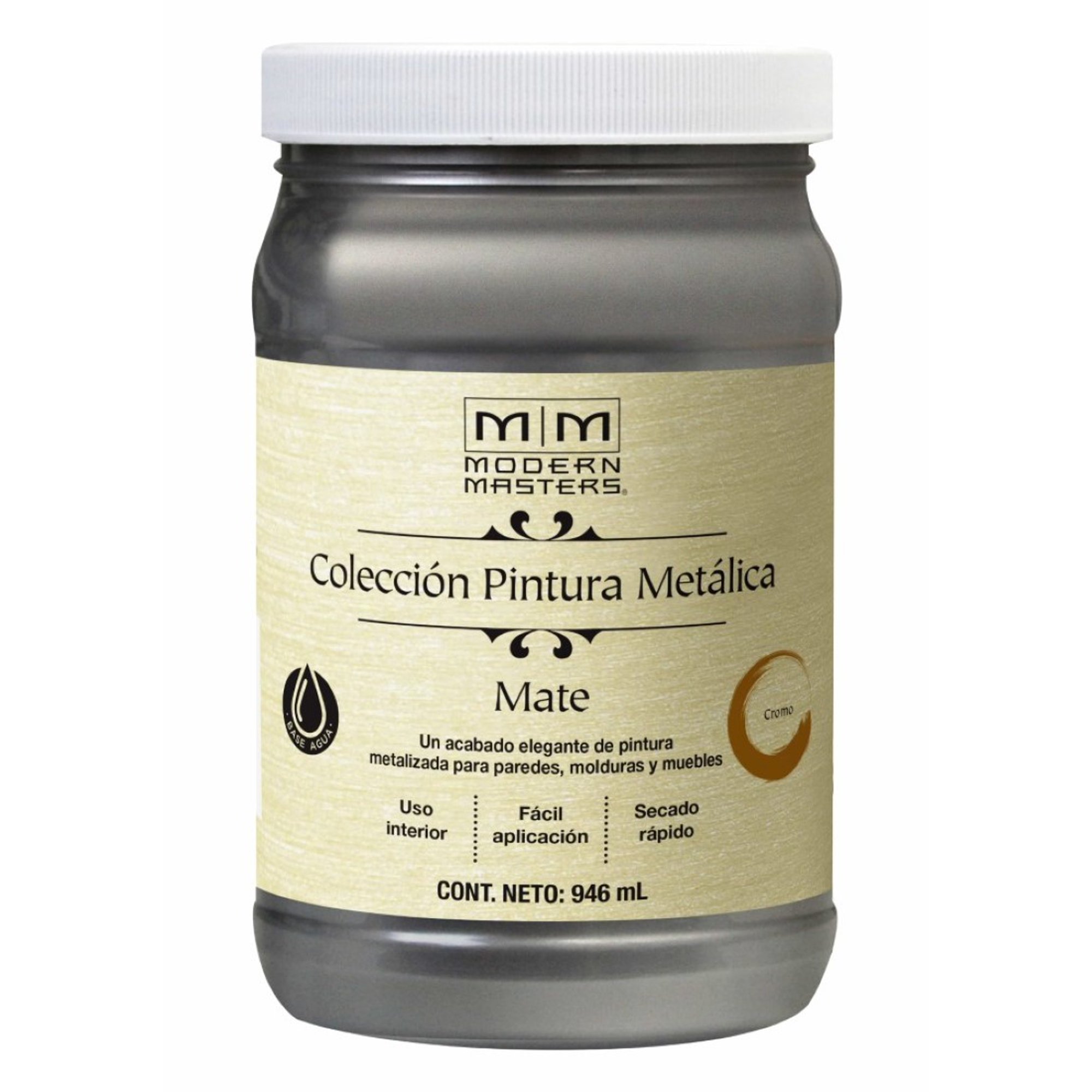 Modern Masters - Pintura Base Agua Metálica Mate 946ml Cromo