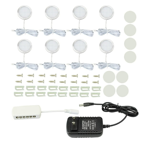 Kit de Iluminación LED Bajo Gabinete con Adaptador US, 8 en 1, Blanco