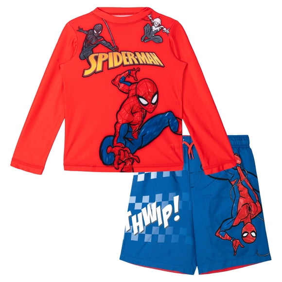 Set de baño Marvel Spider-Man Rash Guard y bañador 4T para niños