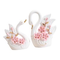 Magideal - 2 Unids Figuras De Cisne Cerámica Moderna Artesanía Pareja Cisnes Estatuas Colección De Escultura Mesa Centro De Mesa Para Decoración Del Hogar Regalo Estilo C