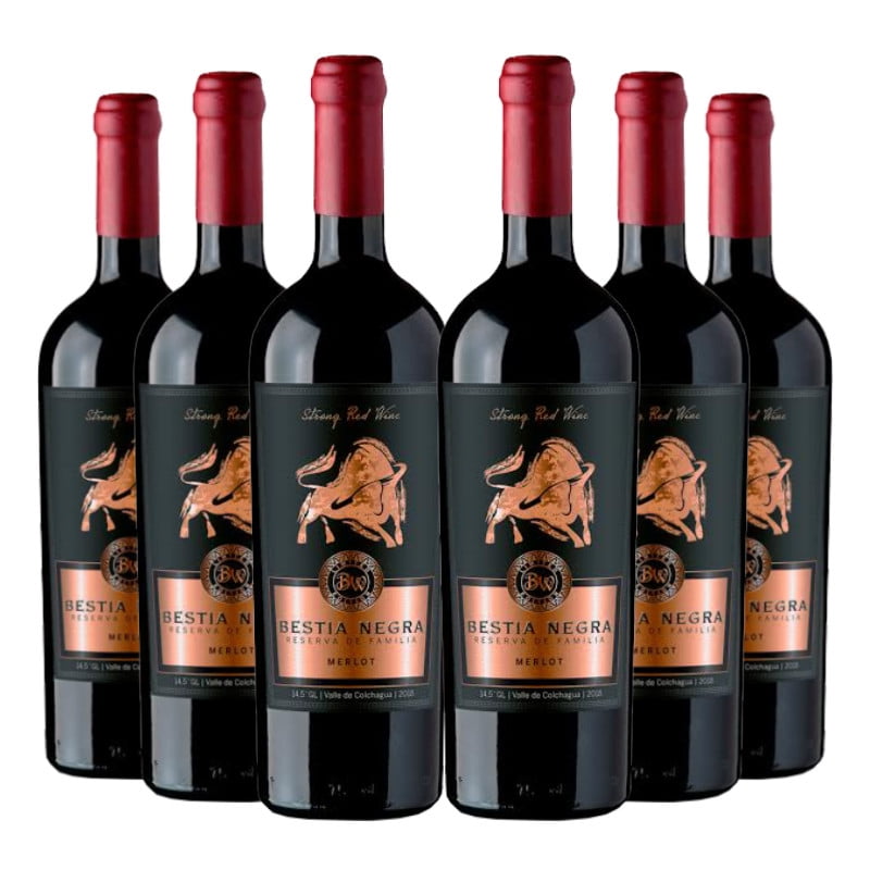 6 Vinos Bestia Negra Family Reserva Merlot, 750 Ml, 14.5%