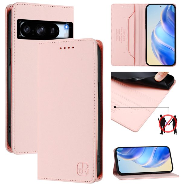 Funda Billetera con Soporte para Google Pixel 8 Pro Bloqueo RFID Plegable Rosa