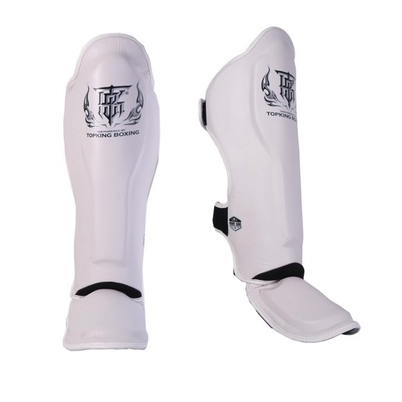 Espinilleras TOP KING Boxing Talla Pequeña, Blancas, de Cuero