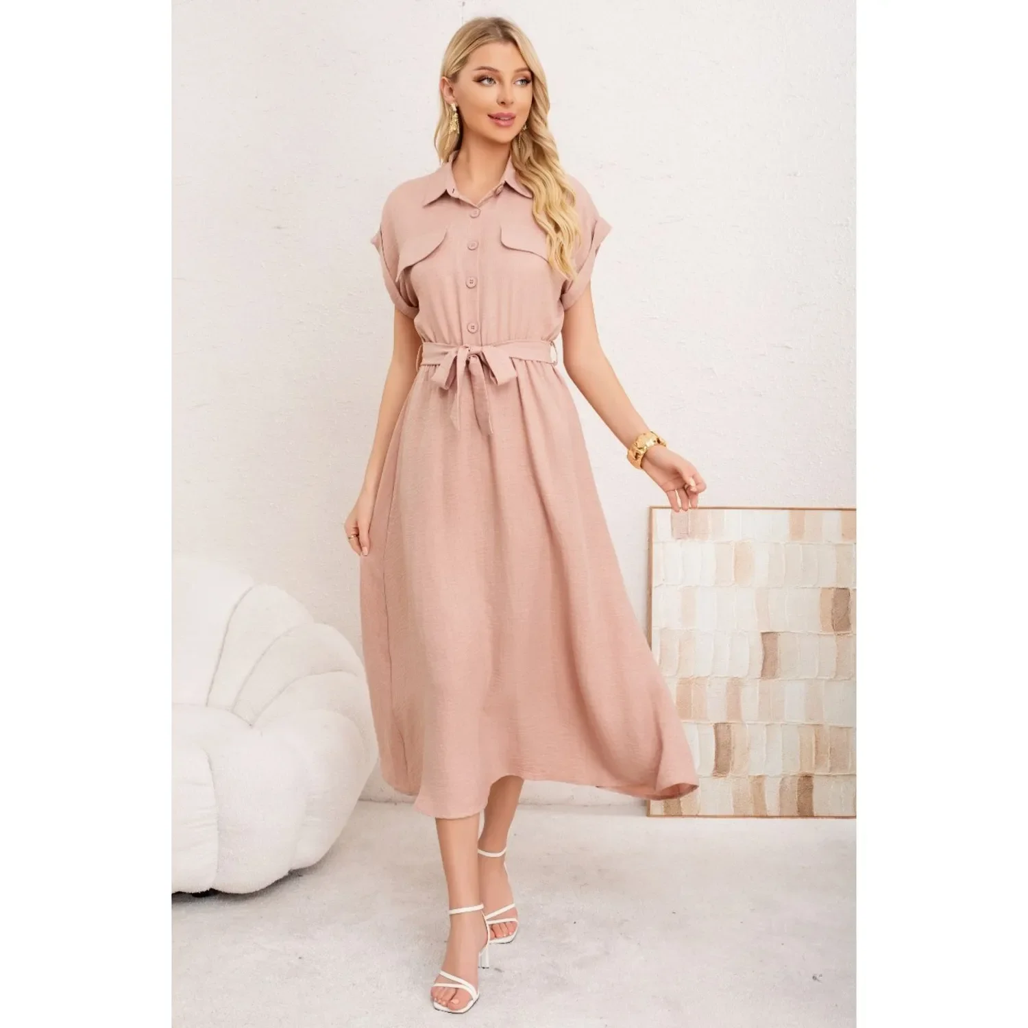 Likeshop - Maxi Vestido Largo Mujer Tela Tipo Jeans Con Mangas Premium 3373