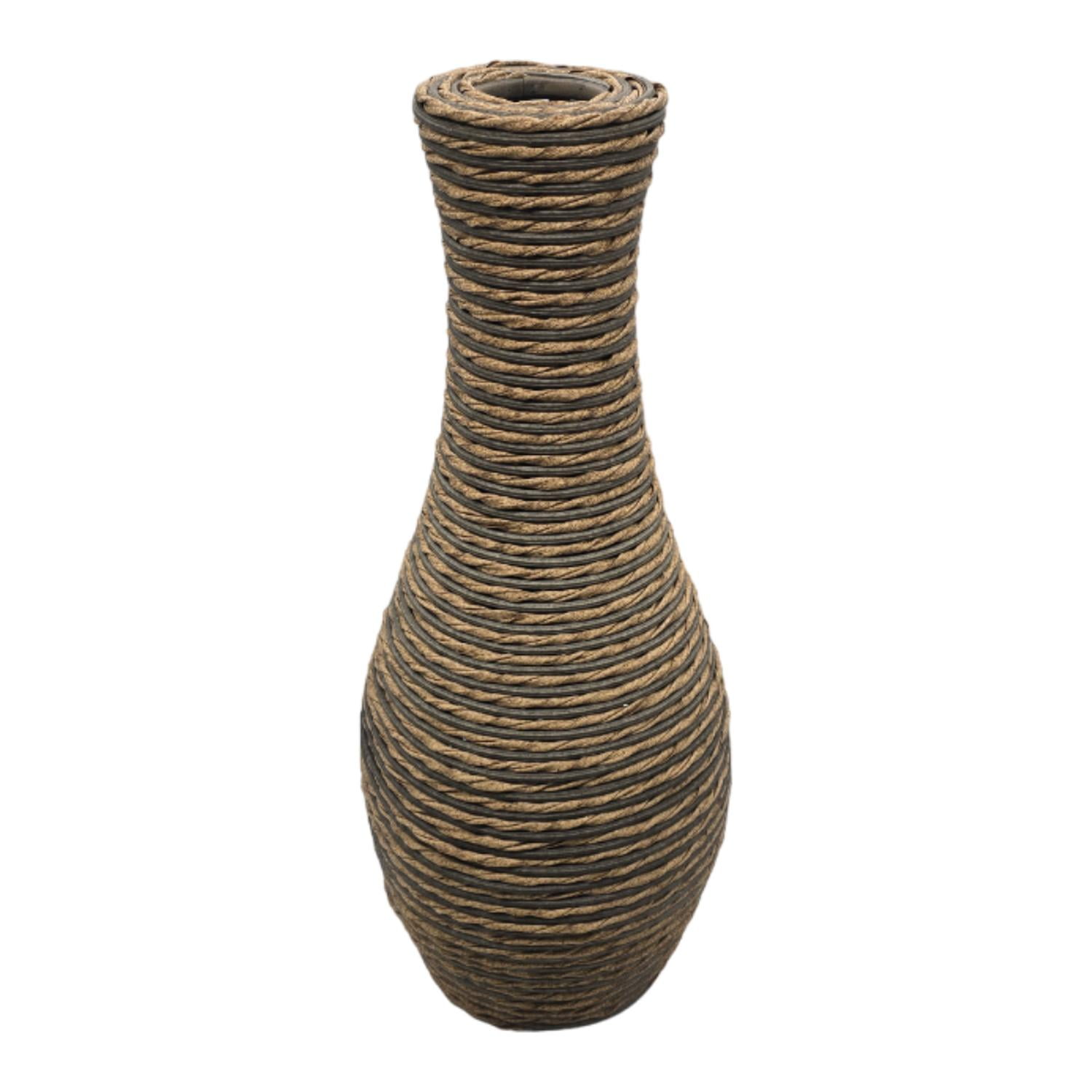 Fliperex - Jarron Florero Decorativo Tejido Rattan Moderno Café 50 Cm
