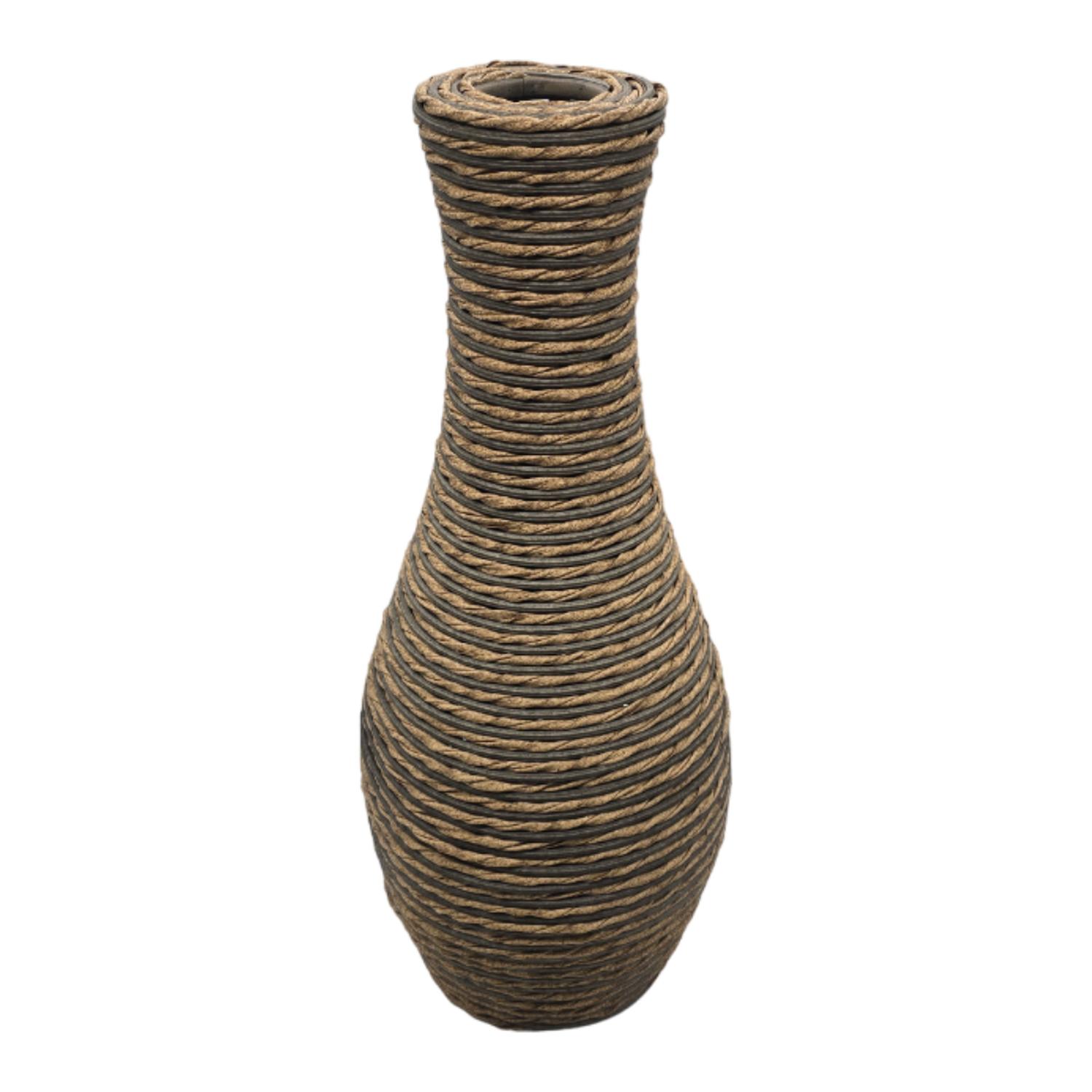 Fliperex - Jarron Florero Decorativo Tejido Rattan Moderno Café 50 Cm