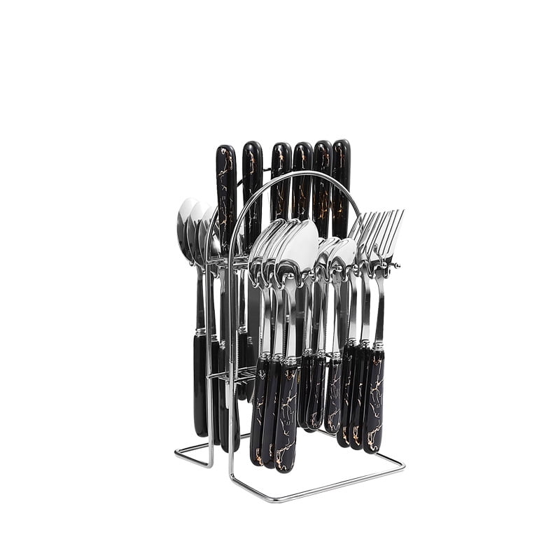 Xmhytop Juego De Cubiertos De Plata Negro A 24 Piezas Flatware Set De Acero Inoxidable, Ideal Para Familias Y Eventos