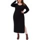 thumbnail image 1 of Vestidos de Día de San Patricio para Mujer de Talla Grande Agnes Orinda, Vestido Largo Ajustado de Punto Acanalado con Abertura Lateral, Cuello Redondo, Manga Larga, Ajuste Ceñido, 4X Negro, 1 of 5