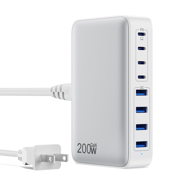 Estación de carga GKUTW USB-C de 200 W, 8 puertos para MacBook Pro/Air