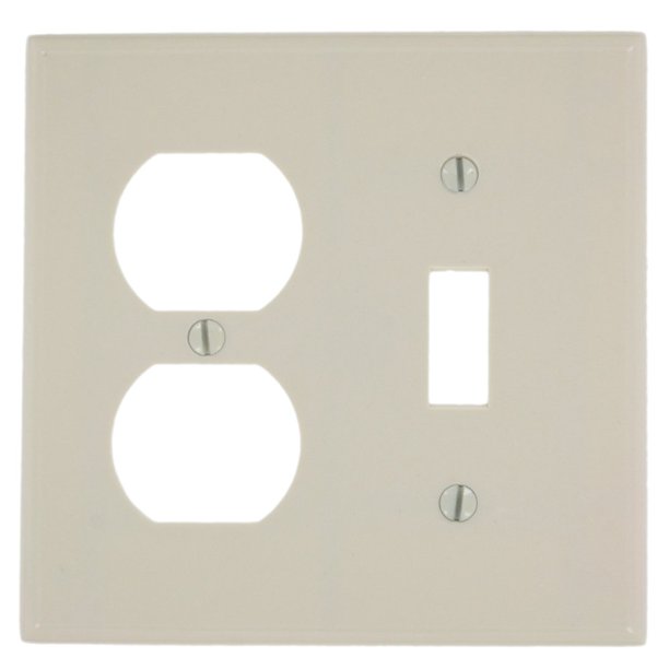 Placa de pared Leviton, 2 elementos, 1 palanca, 1 dúplex, termoestable, color almendra claro