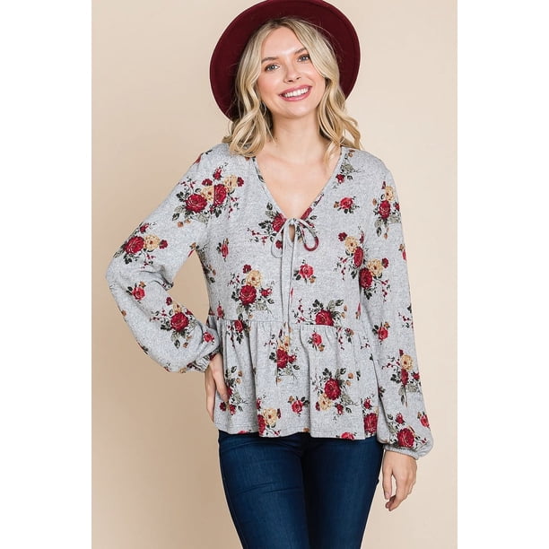 CCWHOLESALESCLOTHINGS Top Babydoll con Estampado Floral Hacci, Talla Grande para Mujer