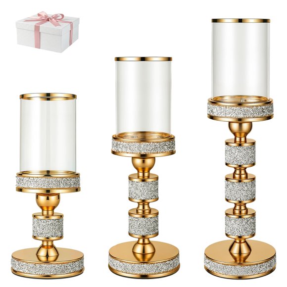 Portavelas Dounx 40 cm de Metal y Cristal con Estrado de Strass