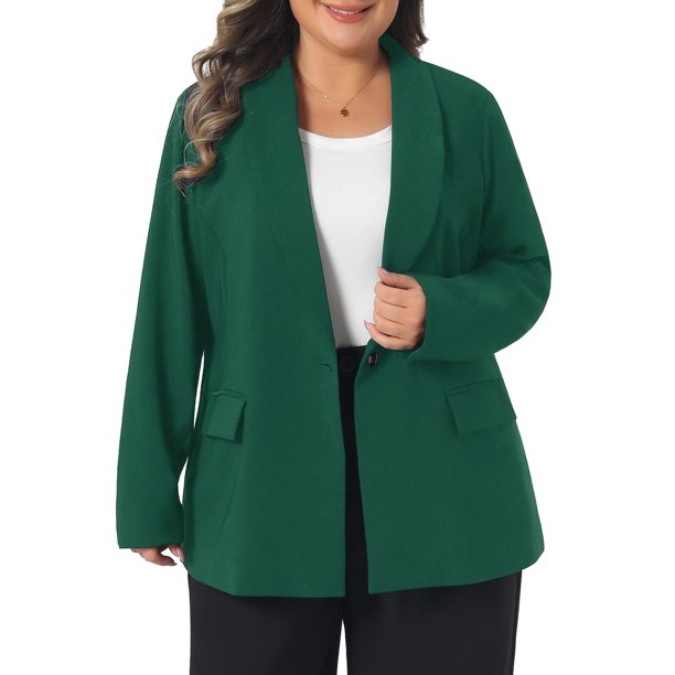 Agnes Orinda Chaqueta de Traje Casual de Negocios para Mujer Tallas Grandes con Solapa y Botón de Manga Larga 4X Verde Oscuro