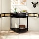 thumbnail image 2 of Unique Half Moon Design End Table with Sliding Rattan Door,Elegant Semi-circle Entryway Console Table with 2 Rattan Storage Cabinet and Bottom Shelf for Living room, Bedroom, Study, Hallway(Black), 2 of 3
