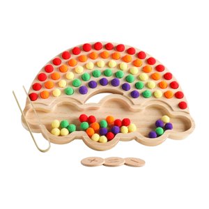 Magideal - Granos De Madera Del Arco Iris Clasificación De Colores Juguetes Apilables Habilidad Fina Montessori Rainbow Clip Bead Puzzle Para El Juego 29Cmx20Cm A