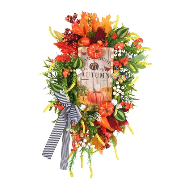 Coronas de otoño para puerta delantera, corona Floral con hojas, decoración de pared, guirnalda colgante de otoño para pared, fiesta de vacaciones de