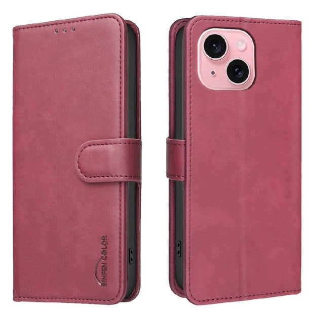 Funda Billetera para iPhone 14 Protección RFID y Soporte Ajustable Rojo