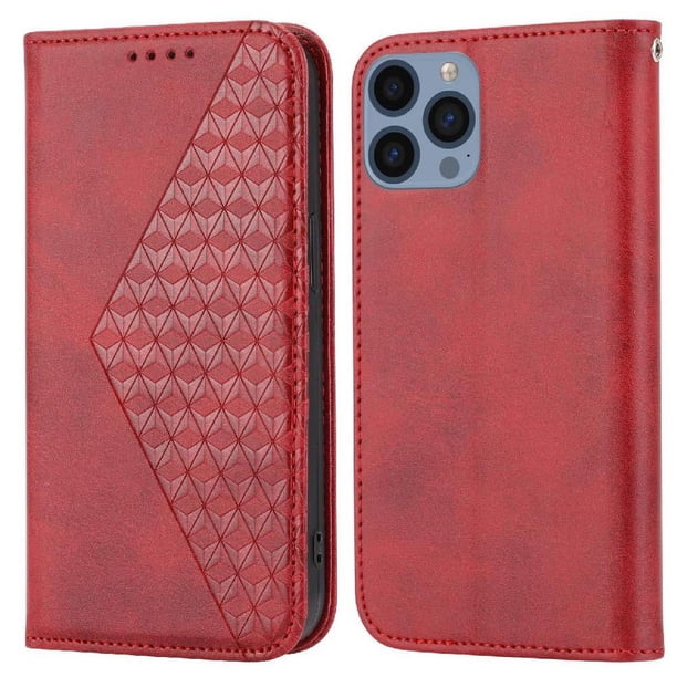 Funda Flip FOXDOCK para iPhone 12 Pro , Estilo Billetera con Diseño Rombo, Correa de Mano y Soporte, Uso Diario