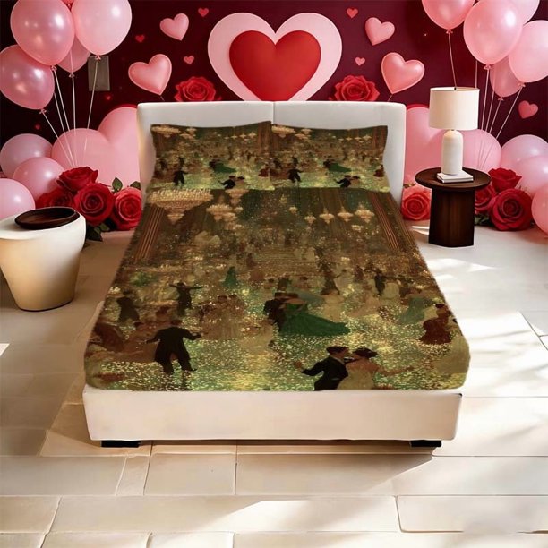 Gorgeous Ball Print Fitted Sheet and Pillowcase Set Bedding Set | 1 Fitted Sheet + 2 Pillowcases (No Pillow Inserts) | Full/Queen/King Size | Soft and Skin-Frie