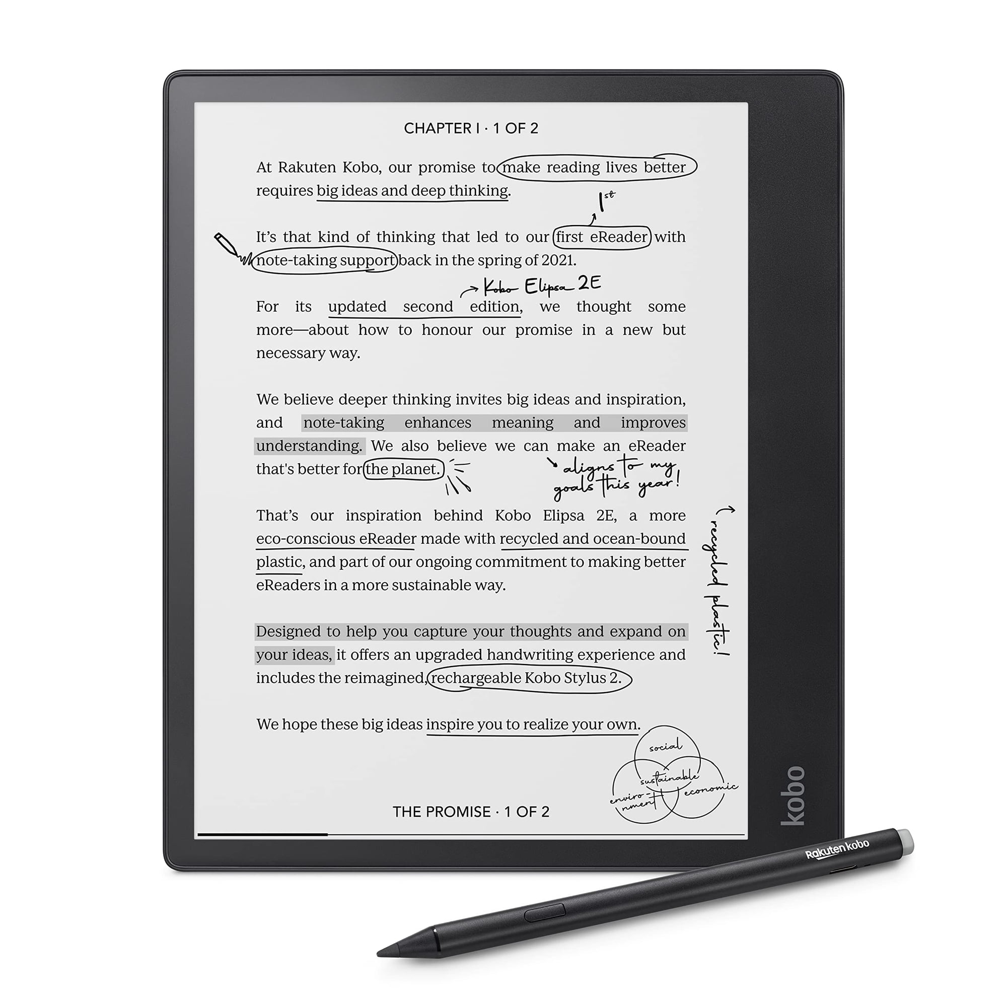 Lector Electrónico Kobo Elipsa 2e De 10,3 Pulgadas Y 32 Gb Con Kobo Stylus 2 Wifi