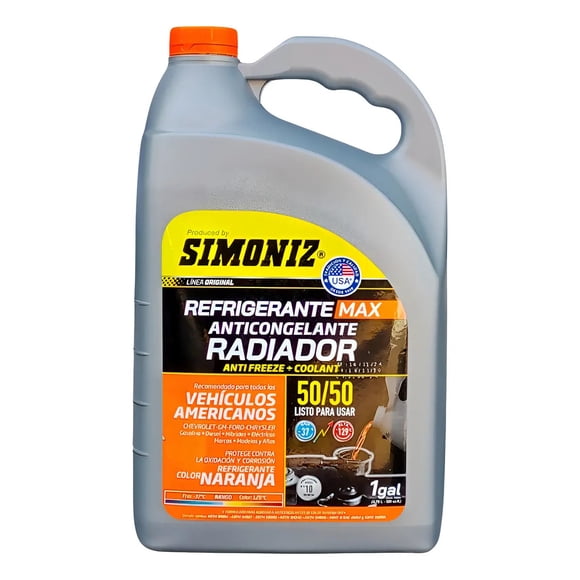 Refrigerante Anticongelante Colant Simoniz 50/50 1gl Color Naranja