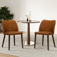 Sillas De Comedor Colamy, 2 Unidades, Tapizadas En Piel Sintética, Color Marrón Claro
