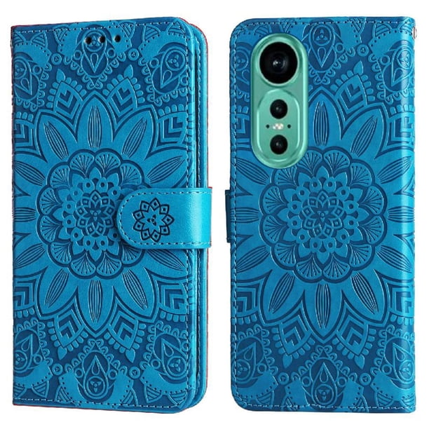 Funda tipo cartera FOXDOCK para Huawei Nova 12 , diseño girasol en relieve, cuero PU, cierre magnético, soporte y tarjetero