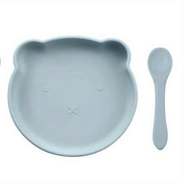 2 Piece Silicone Plates Set With Spoon For Babies Kids Toddlers, Baby Food Plates With Suction, BPA-Free,Microwave, Dishwasher & Oven Safe-Infant Feeding Bowls