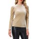 thumbnail image 1 of INSPIRE CHIC Blusa de Manga Larga con Cuello Simulado de Terciopelo Brillante Metálico para Mujer M Beige, 1 of 6