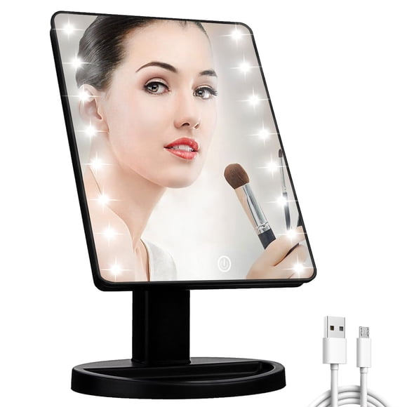 Espejo de maquillaje de tocador iluminado KOOKIN, 16 luces LED, color negro