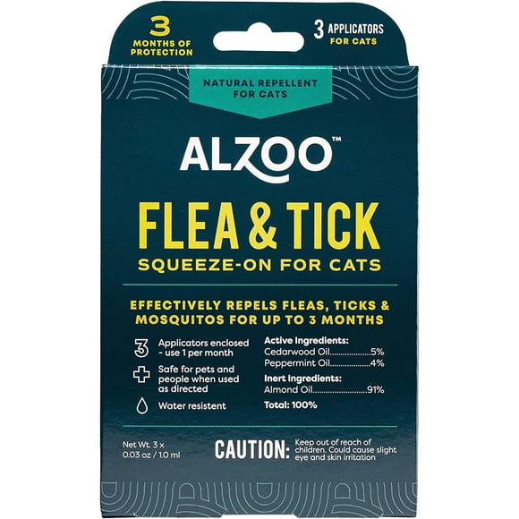 ALZOO Pulgas y Garrapatas Squeeze-On para Gatos – 3 Meses Resistente al Agua
