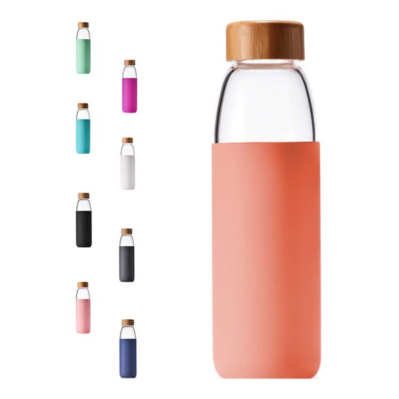 Botella de agua veegoal de vidrio borosilicato de 500 ml con tapa de bambú