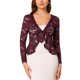 thumbnail image 5 of INSPIRE CHIC Bolero de Encaje Floral para Mujer con Dobladillo Volante, Cárdigan Corto con Lazo Frontal, Ligero para el Verano, Color Burdeos XS, 5 of 7