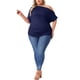 thumbnail image 2 of Agnes Orinda Mujeres Tallas Grandes Tops Escolares Universitarios Sólidos de Un Hombro Manga Corta Blusas Casuales 3X Azul Oscuro, 2 of 6