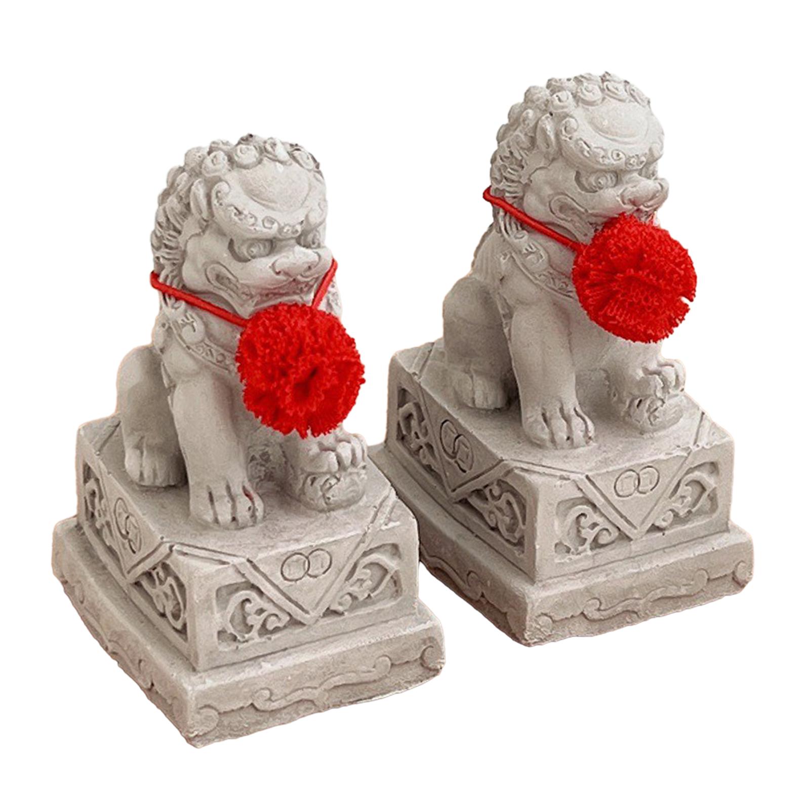 Magideal - 2 Estatuas De Perros Fu, Estatuas De Leones De Piedra Asiática, Decoración Del Hogar, Figuritas En Miniatura, Decoración De Feng Shui Chino Para Mesa,