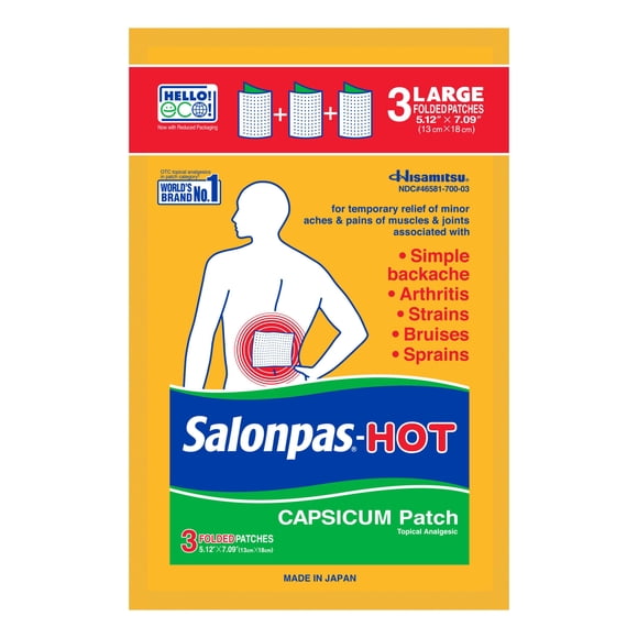 Parche analgésico Salonpas HOT Capsicum, 3 unidades (paquete de 12)