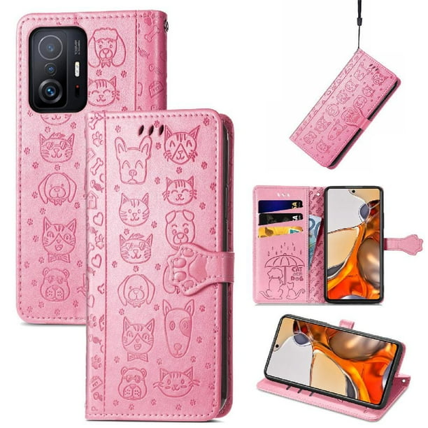 Funda Cartera FOXDOCK para XIAOMI 11T , Flip PU con Relieve de Gatos y Perros, Tarjetero y Soporte